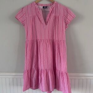 Madison Mathew’s Striped Tiered Pink Cotton Dress